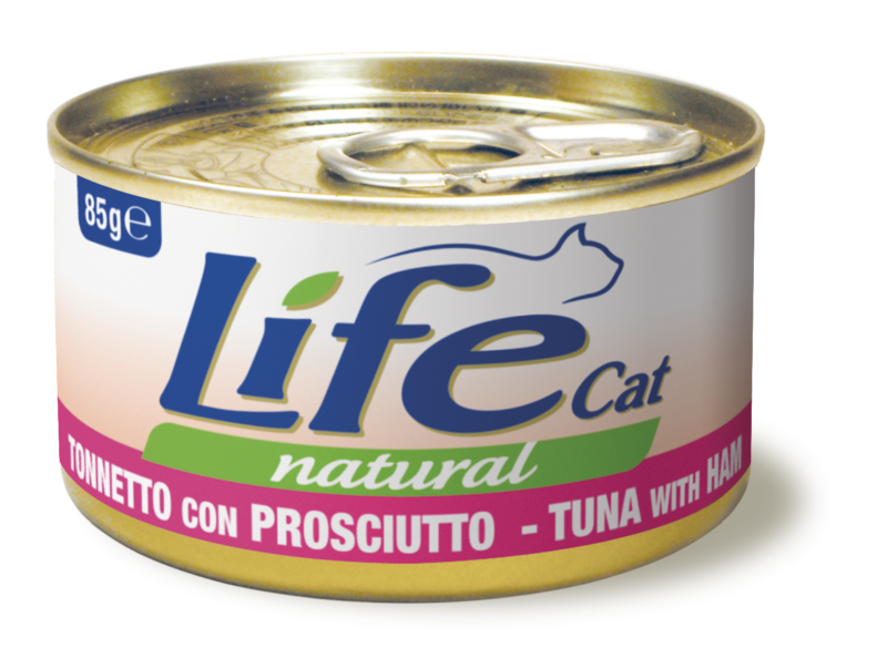 

Консерва для кошек класса холистик LifeCat Tuna with ham 85g, ЛайфКет 85гр Тунец с куриной ветчиной