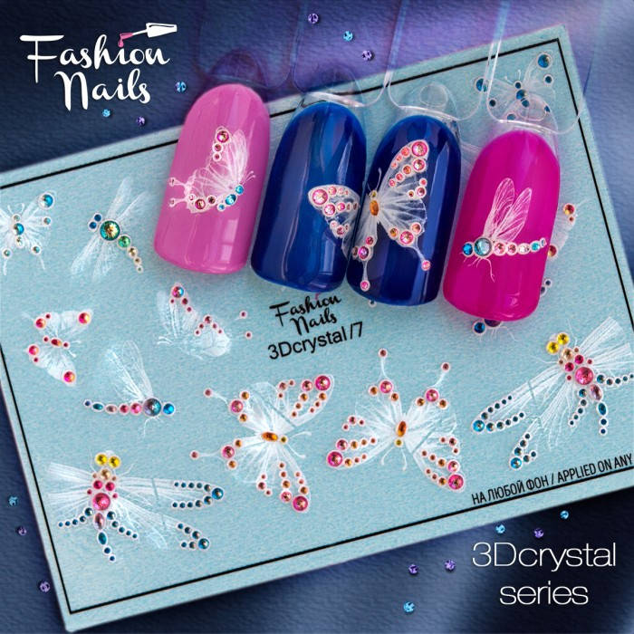 

Слайдер-дизайн Fashion nails 3D Crystal - 3D наклейка на ногти - бабочка , стрекоза арт.3Dcrystal/7, Белый