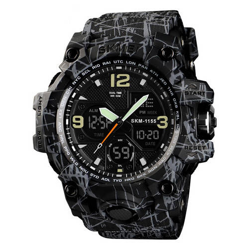 

Водонепроницаемые часы мужские наручные с подсветкой Skmei 1155B Black-Gray