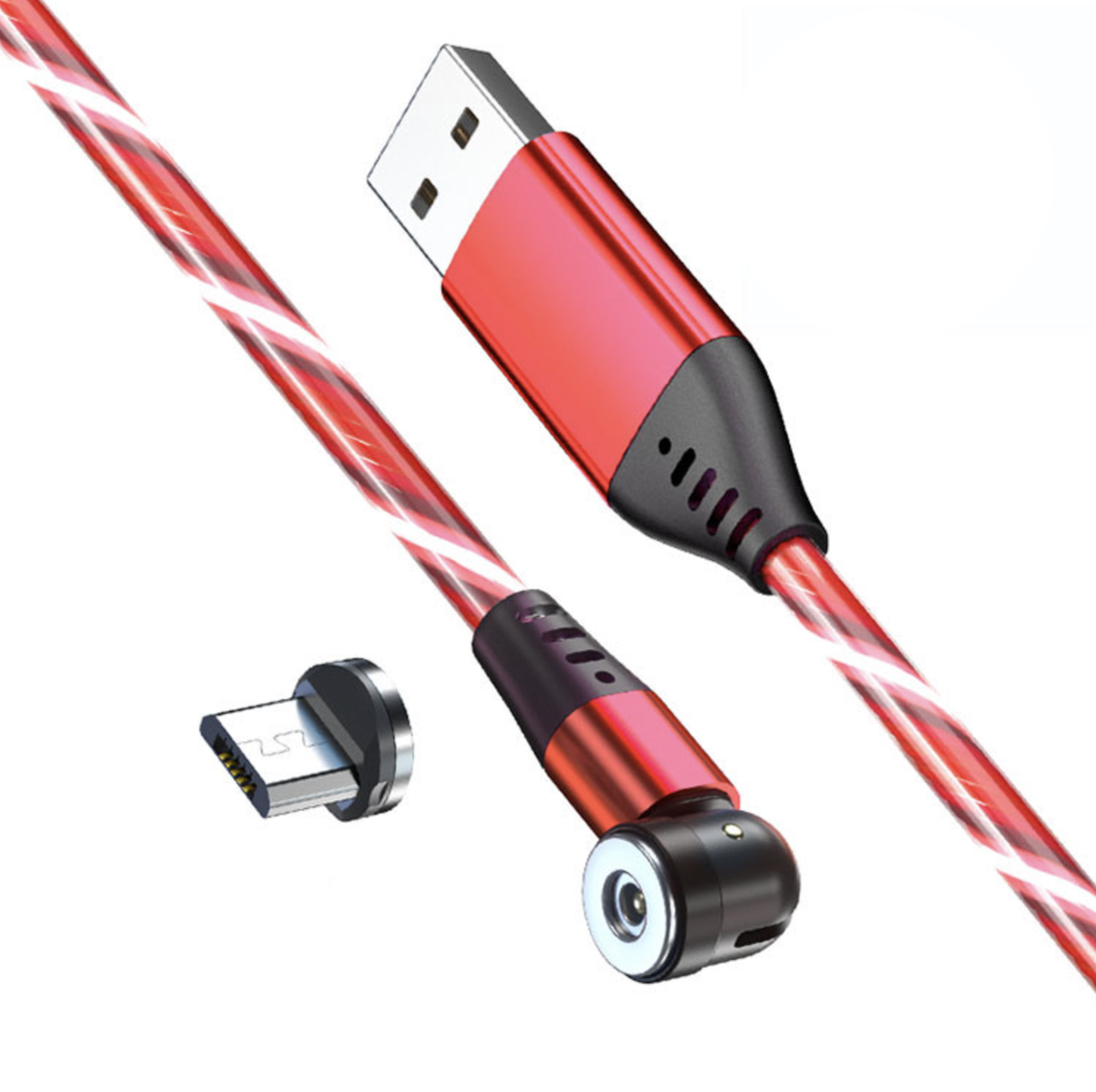 

Зарядный магнитный кабель USB с коннектором micro USB струящаяся неоновая подсветка 2.4А 1м - красный, Белый