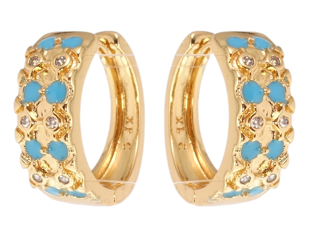 

Серьги Xuping Позолота 18K колечки "Орнамент с вставками циркония и голубой эмалью"