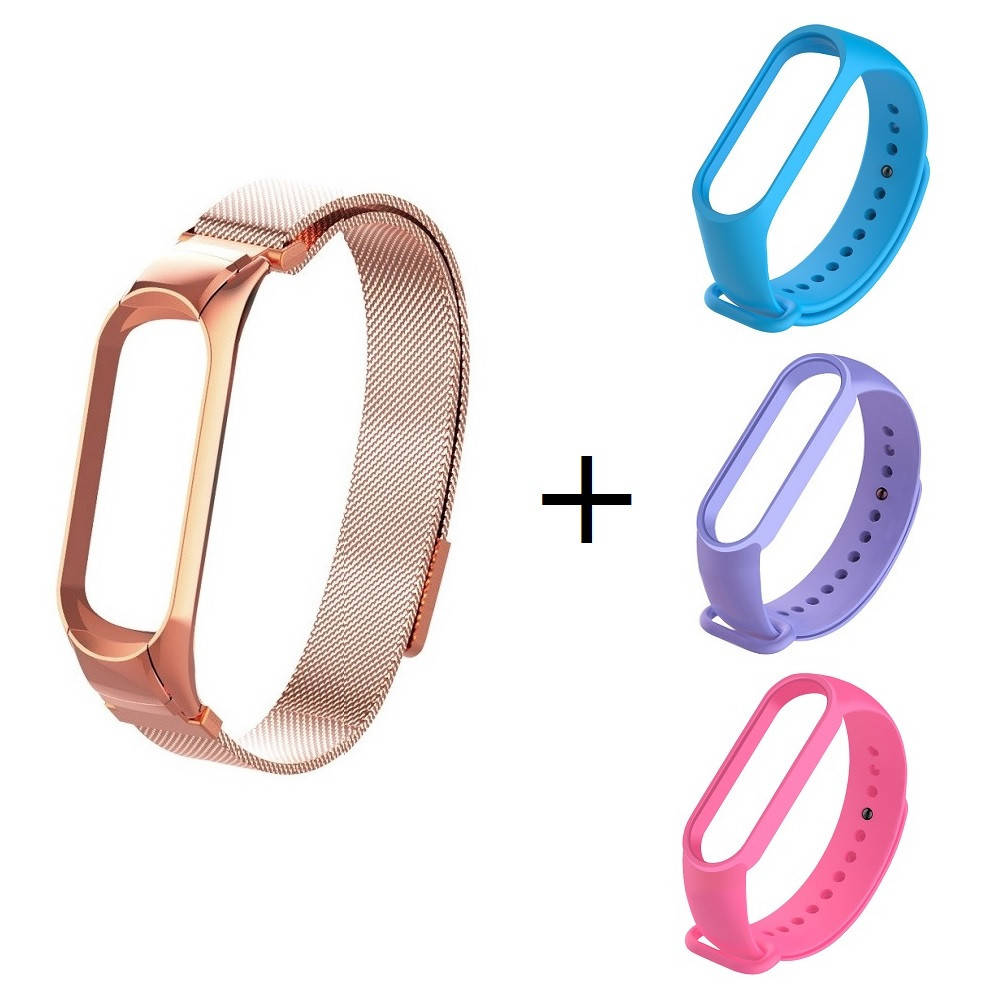 

Ремешок для фитнес браслета Xiaomi Mi Band 5 и 6 Milanese design Rose gold