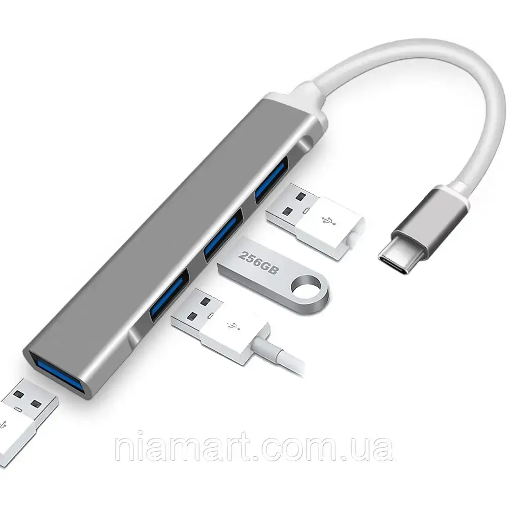 

Хаб (концентратор) Dellta С-809 USB TYPE C на 4 USB 3.0 Silver