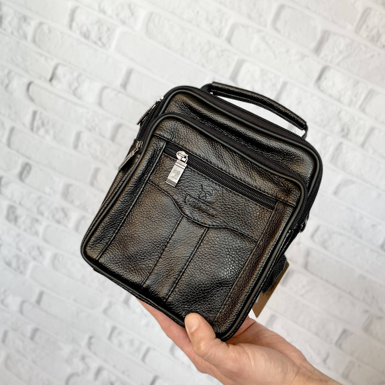 

Сумка мужская черная кожаная с ручкой через плечо,мужская барсетка натуральная кожа,мужская сумка планшет, Черный