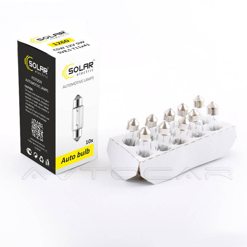 

Автолампа Solar C5W 12V 5W SV8.5 T11 (10шт.) 41