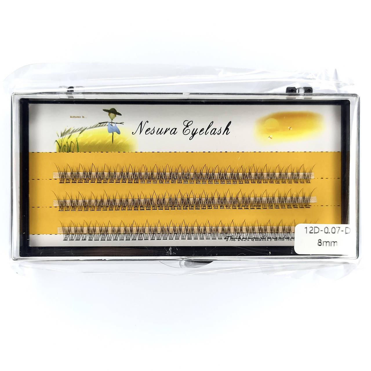

Ресницы Nesura Eyelash 12D Ласточкин хвост, 8 мм, изгиб D, 0,07, 120 пучков Несура рыбий хвост, Черный