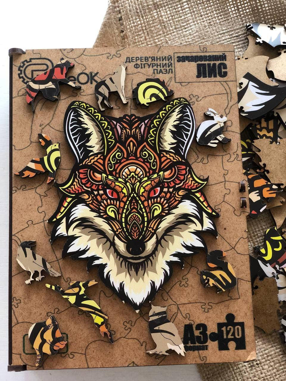 

Деревянные фигурные пазлы Очарованный лис, пазлы Puzzleok, Деревянная коробка, А3