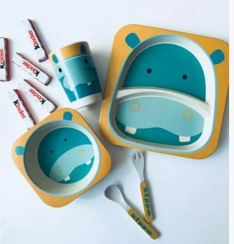 

Набір дитячого бамбукового посуду Бегемот, Бирюзовый