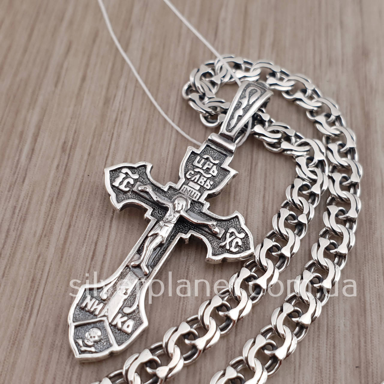 

Комплект! Мужская серебряная цепочка и крестик. Бисмарк и крест 925 пробы. 60 см