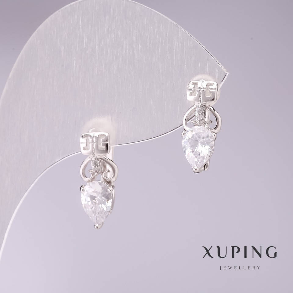 

Серьги Xuping с белыми камнями 15х5мм родий