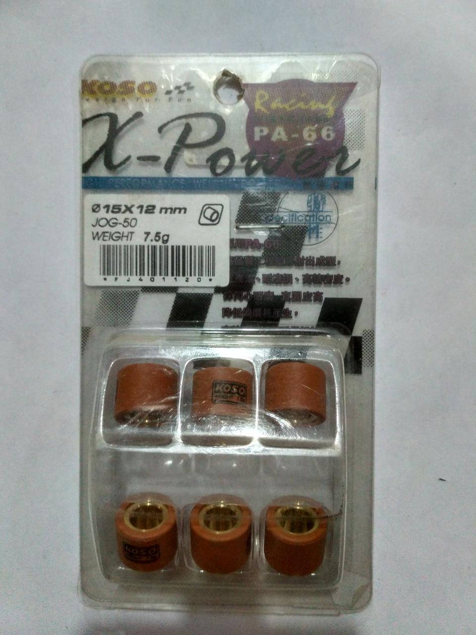 

Ролики вариатора Yamaha Jog, размер 15х12, вес 7,5г (KOSO Тайвань )