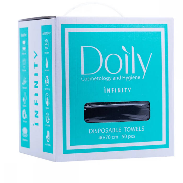 

Полотенца одноразовые в коробке Doily INFINITY 40х70см из спанлейса, черные (50шт)