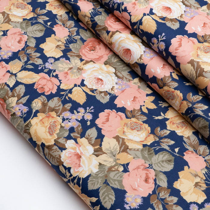 

Сатин ткань "Густые винтажные розы" на тёмно-синем №1697с, Разные цвета