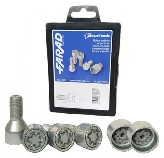 

Болты секретные M14x1,5x30; Конус, Цинк, Farad StarLock sk334 - комплект (два ключа), закр. с кольцом