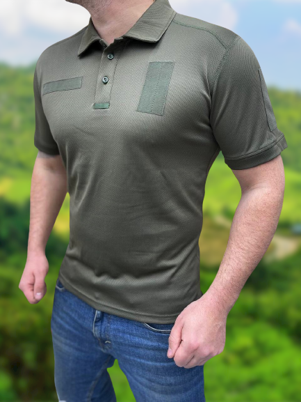 

Тактическая футболка поло , с липучками под шевроны , военная футболка, Coolmax, с воротником, Олива, Оливковый