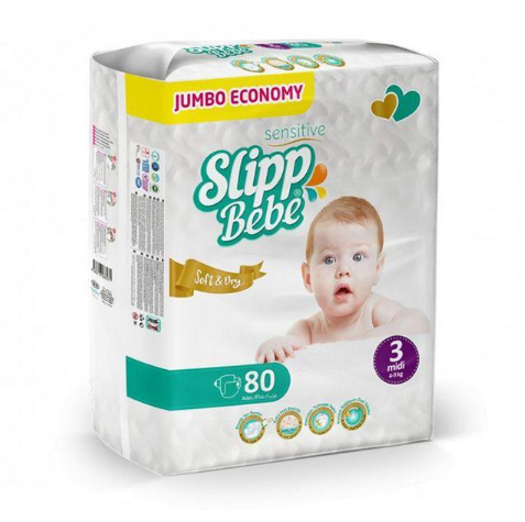 

Подгузники Slipp Bebe Midi 3 4-9 кг 80 шт, Белый