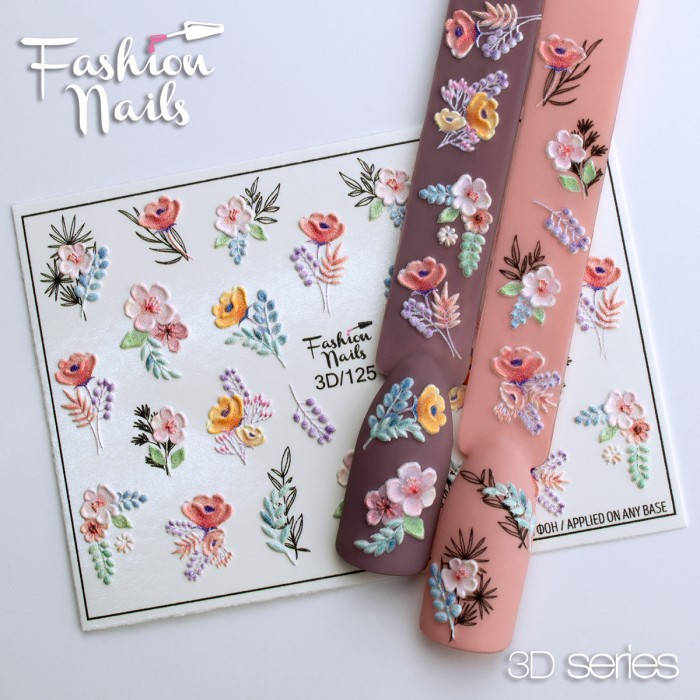 

Слайдер-дизайн 3D наклейки для дизайна ногтей объемные цветочки Fashion Nails 3D/125, Разные цвета