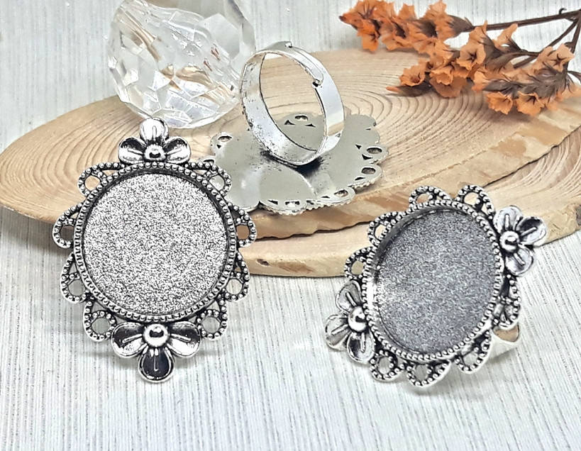 

Основа для кольца Сеттинг круглая Серебро античное 32х28 мм под кабошон 20 мм, Серебристый