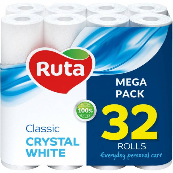

Туалетная бумага Ruta Classic, 32 рулона (2 слоя), Белый