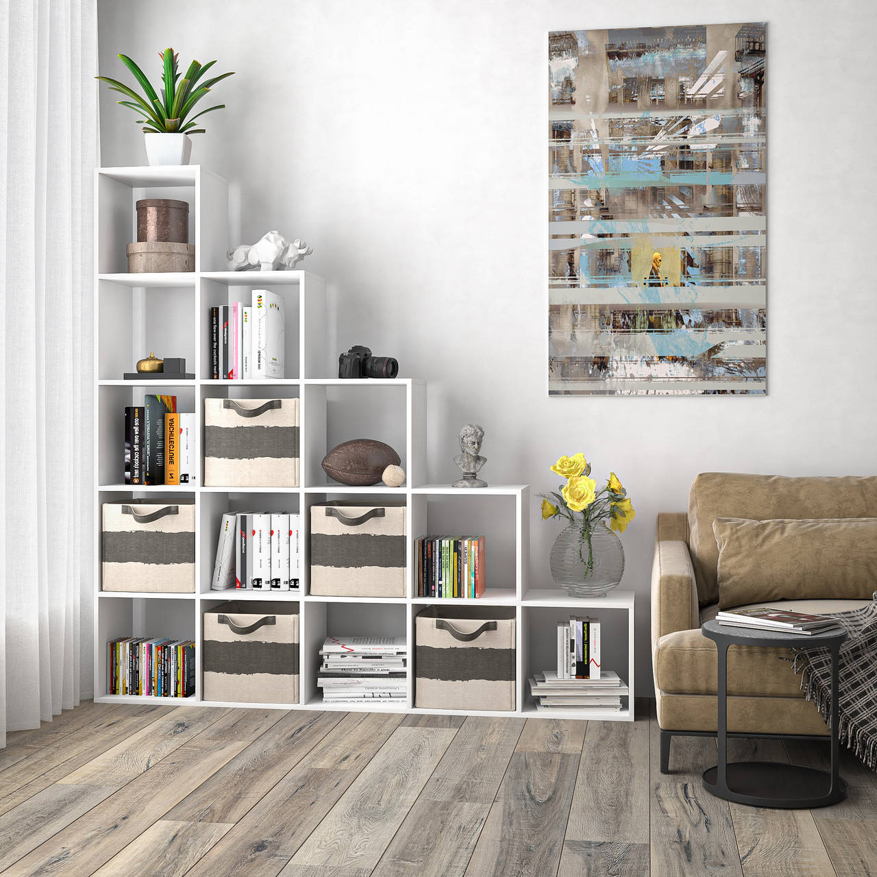 

Стеллаж лесенка, полка для книг и игрушек, разделитель комнаты на 15 ячеек, книжный шкаф S-17, Цвет