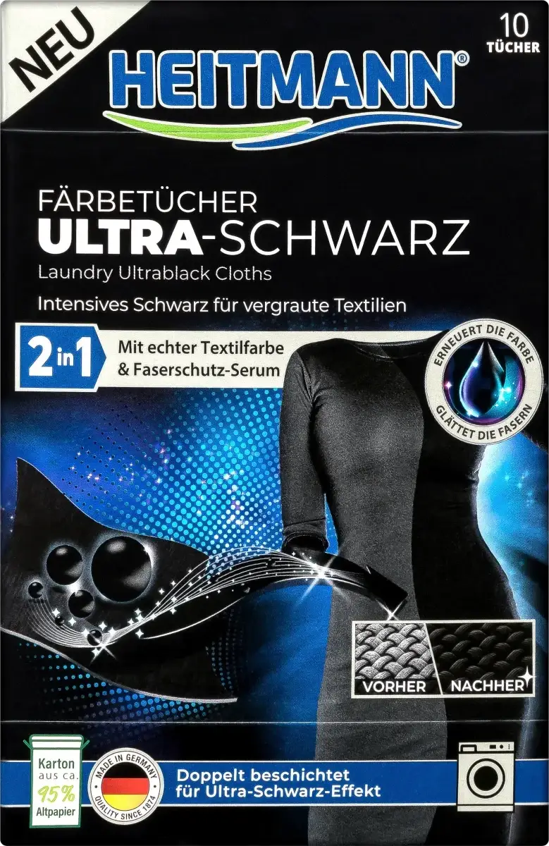 

Салфетки для стирки черного белья Heitmann Ultra Schwarz 2in1, 10 шт.
