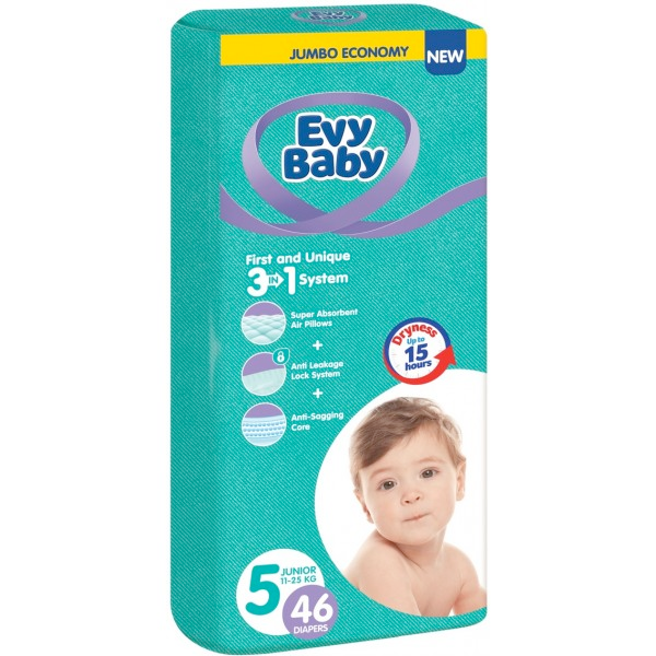 

Дитячі підгузки Evy Baby Junior Jumbo 5 (11-25 кг) 46 шт., Белый