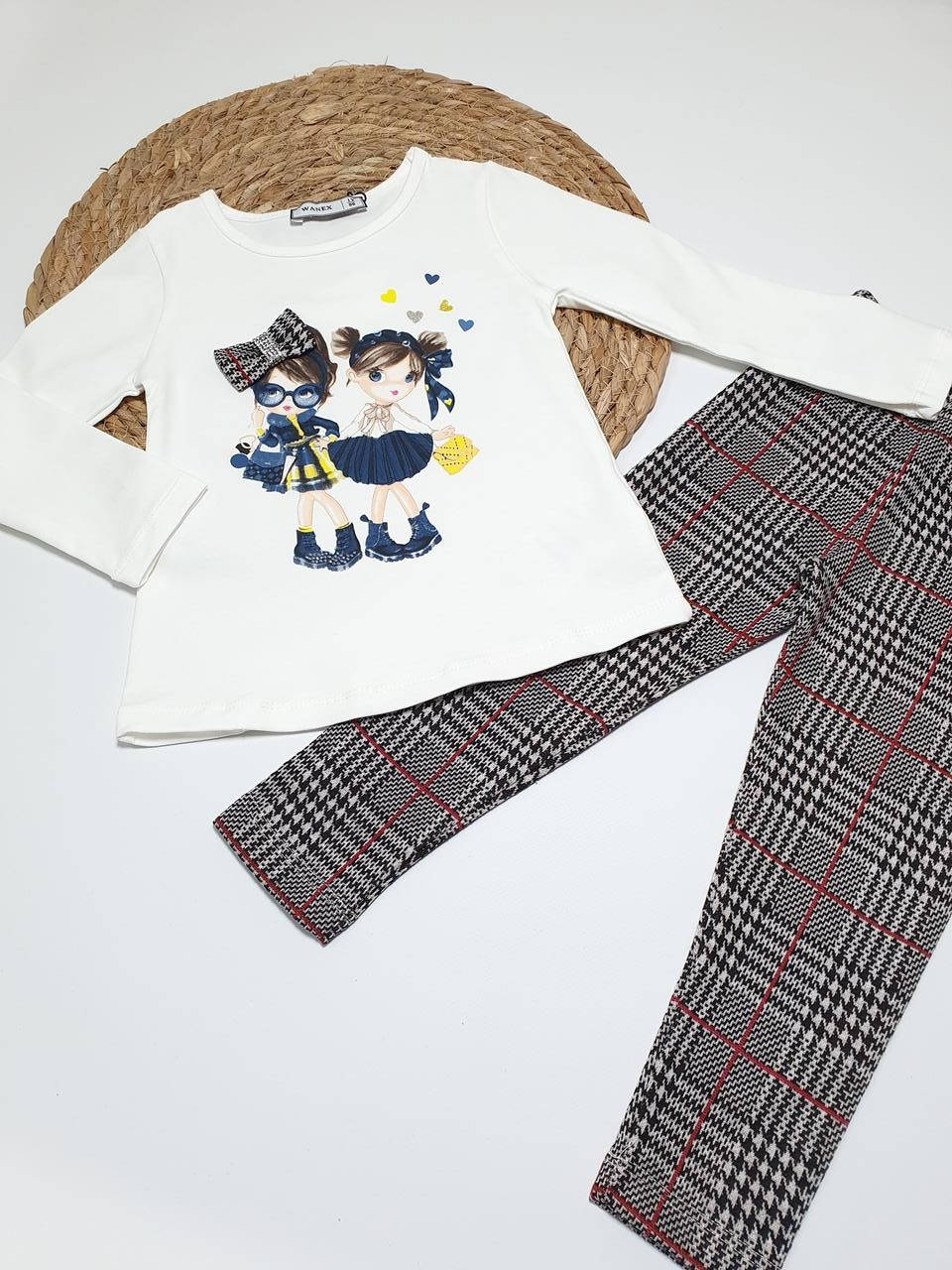 

Детский костюм на/ для девочку, белая блуза, брюки в клетку, рост 86см,92см,98см,104см, 110см, 116см 104, Белый