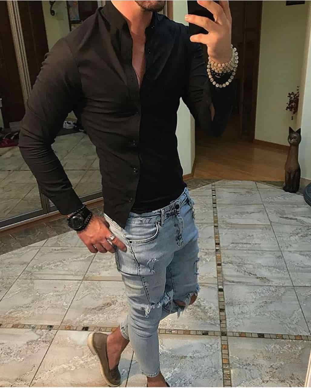 

Мужская рубашка удлиненная черная Турция, Черный