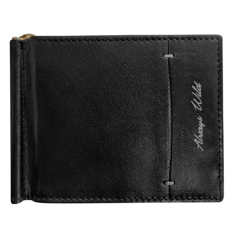 

Зажим для денег кожаный черный тонкий Always Wild N55039-WGN Black+Grey