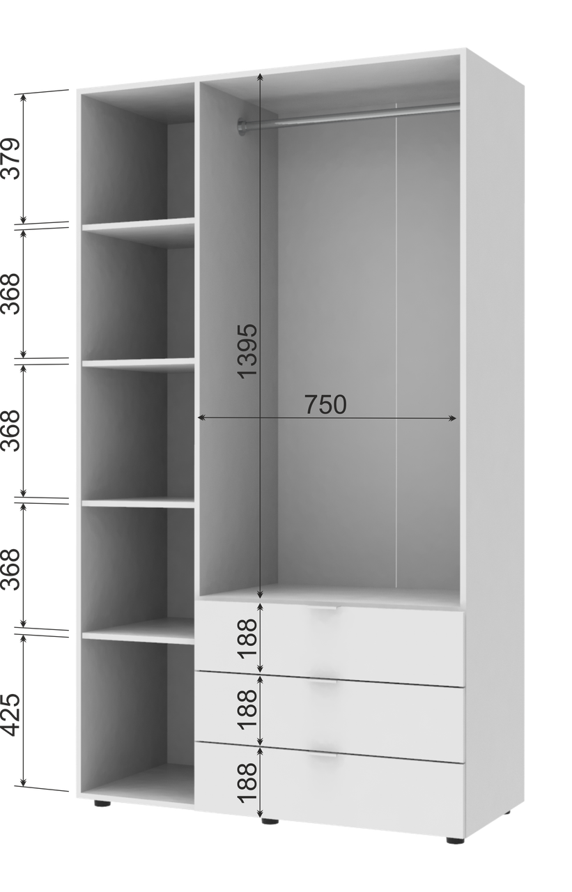 Розпашна Шафа для одягу Doros Гелар комплект Білий 3+4 ДСП 271,2х49,5х203,4 (42002120) 4