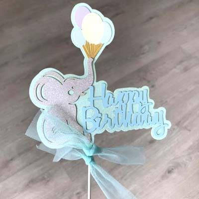 

Топпер для торта HAPPY BIRTHDAY СО СЛОНЕНКОМ | Голубой