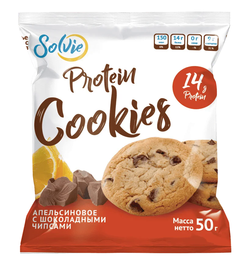 

Протеиновое печенье Solvie Апельсиновое с Шоколадными Чипсами (50 грамм)