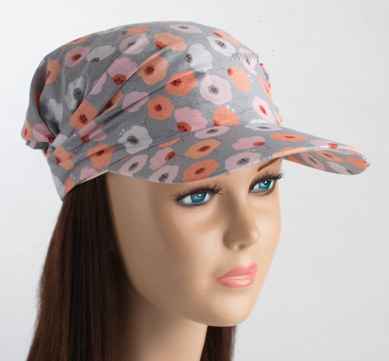 

Банданы-косынки с козырьком хлопковая серый с коралловым