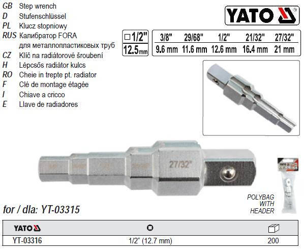 

Ключ американка ступенчатый калибратор 1/2" YATO Польша 3/8" 29/68" 1/2" 21/32" 27/32" YT-03316