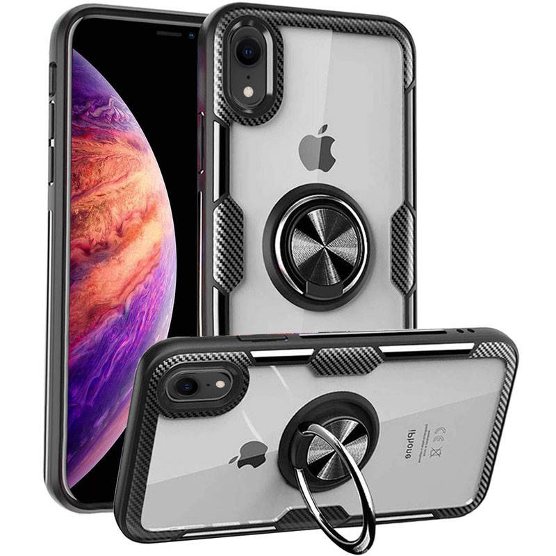 

Чехол Crystal для Iphone XR бампер противоударный с подставкой Transparent Black