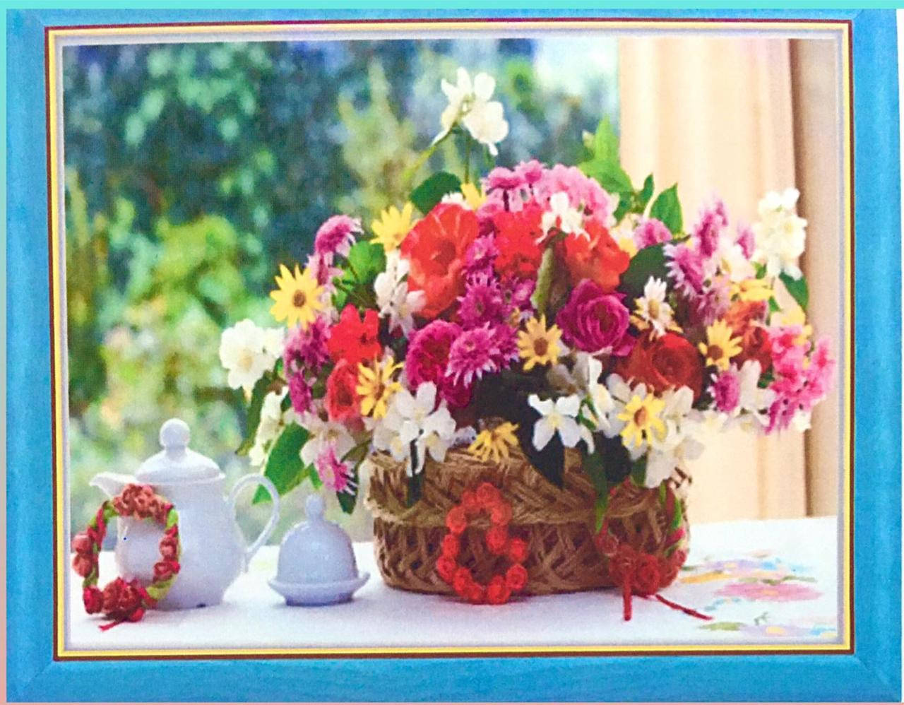 

50*40см Корзинка с цветами, алмазная живопись, полная выкладка