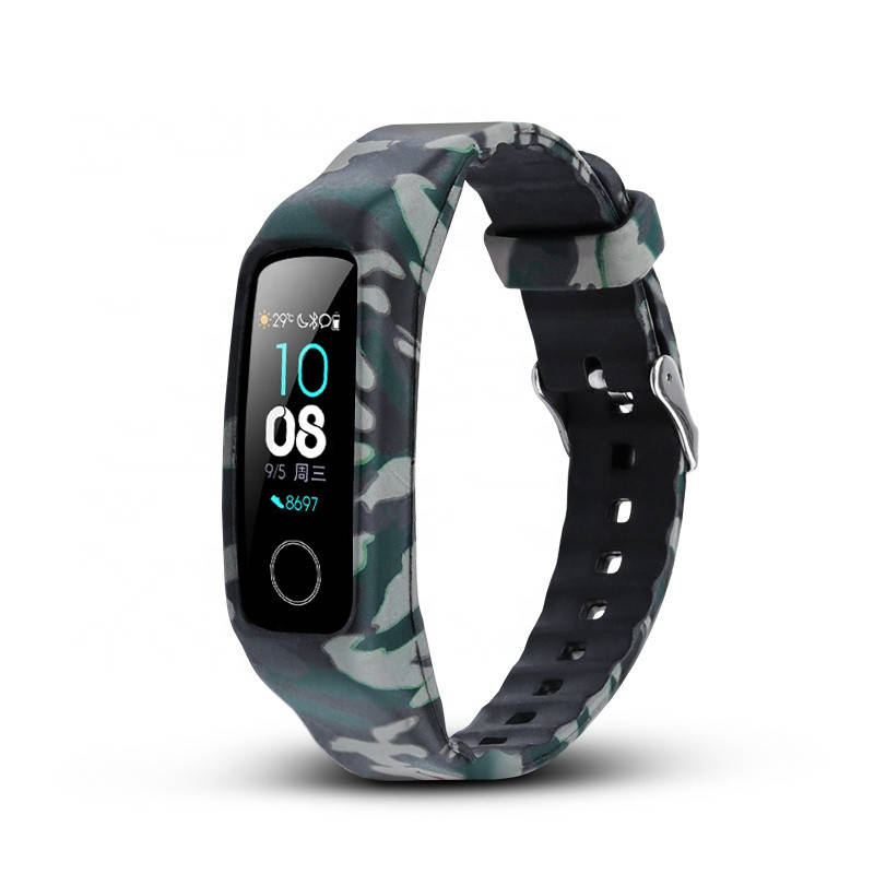 

Силиконовый цветной ремешок на фитнес трекер Honor band 4 и Band 5. защитный хаки