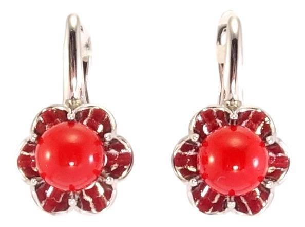 

Серьги Xuping Родий английский замок "Цветочки с красными шариками на дужках"