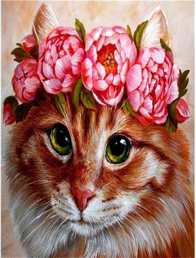 

Алмазная Мозаика Кот с Венком Вышивка DIY-FE061 25x30 см (Полная Выкладка)