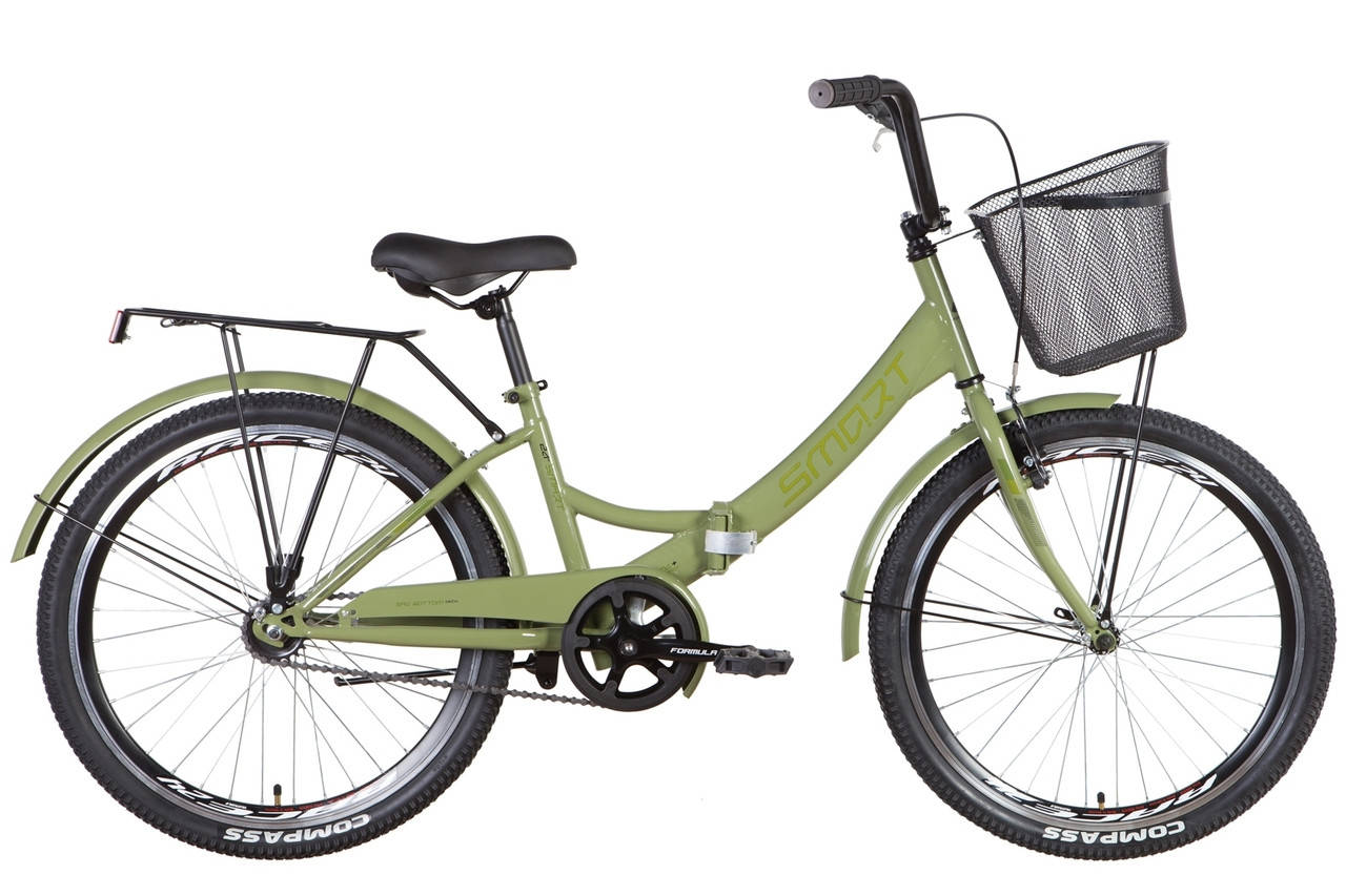 

Велосипед ST 24" Formula SMART Vbr с багажником зад St, с крылом St, с корзиной St 2022 (черно-зеленый ), Зелёный