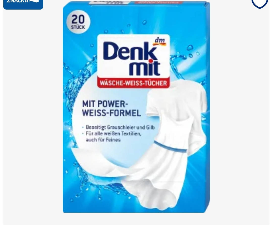 

Denkmit Wäsche-Weiss Tücher Отбеливающие салфетки для стирки белого белья 20 шт
