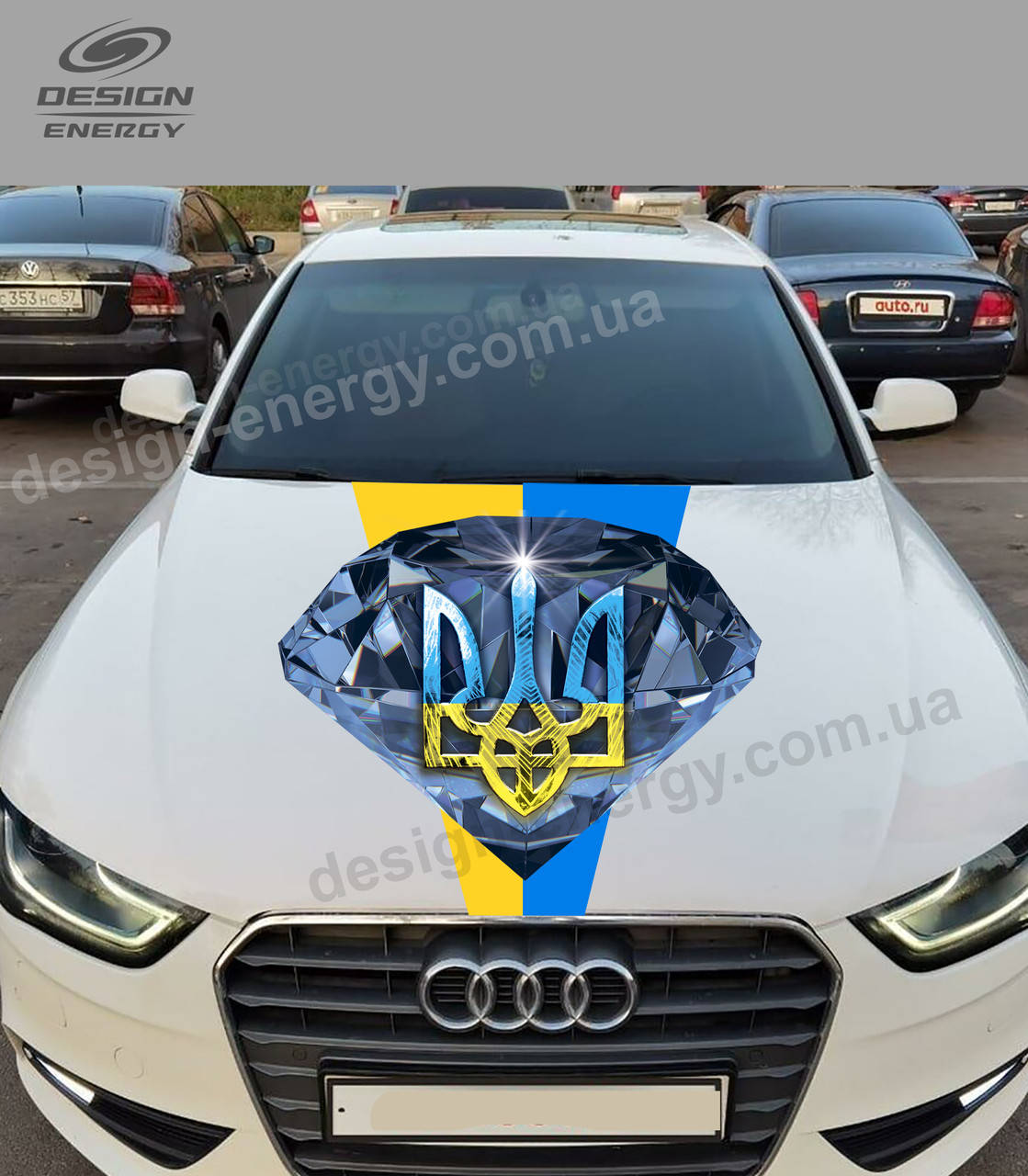 

Наклейка на капот автомобиля Герб Украины на фоне Алмаза