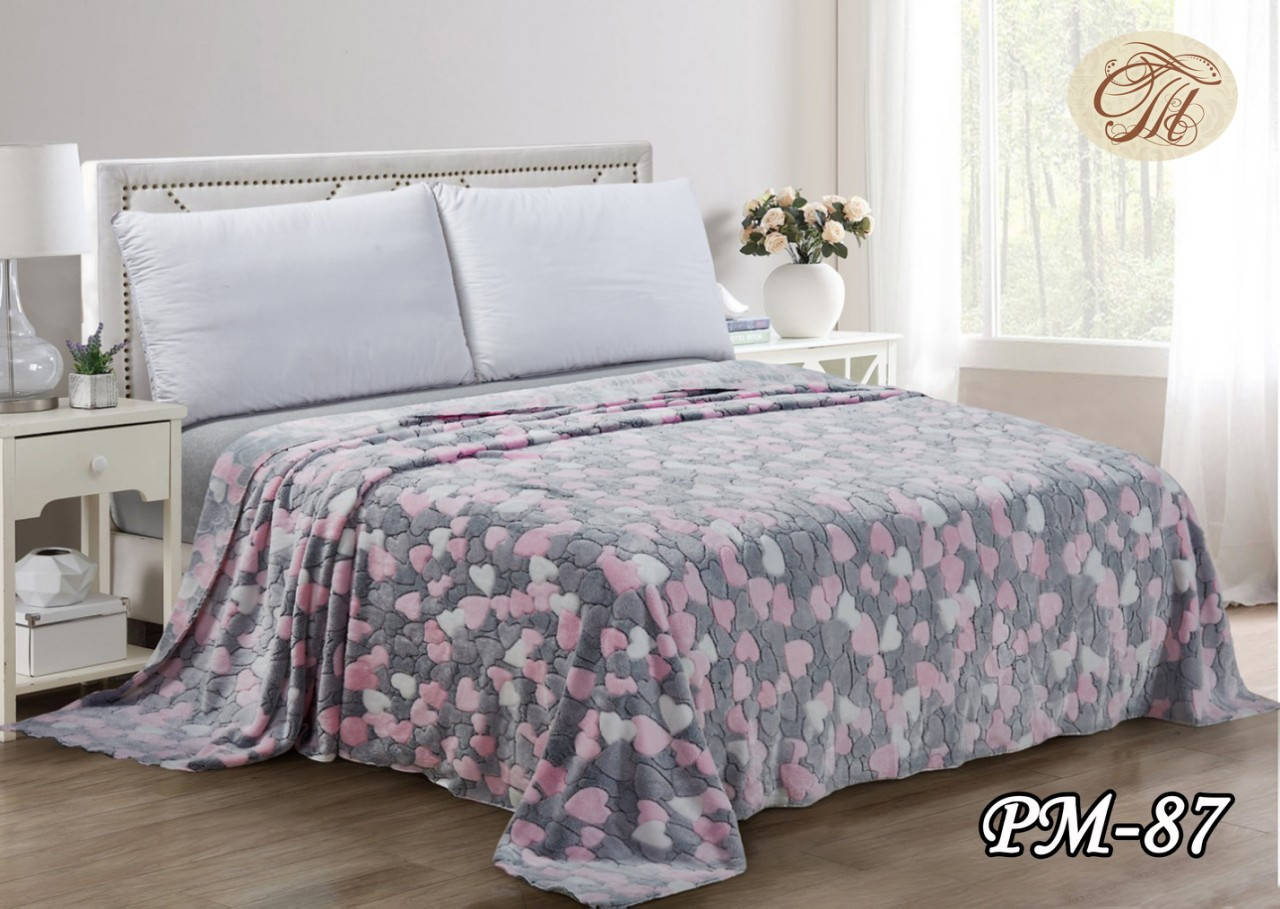 

Плед-покрывало из микрофибры "Сердечки серо-розовые" (220х240)