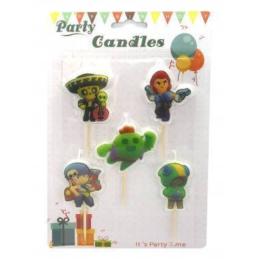 

Набор свечей с картинкой "Бравл Старс" (5 шт фигурок групповая) фигурные