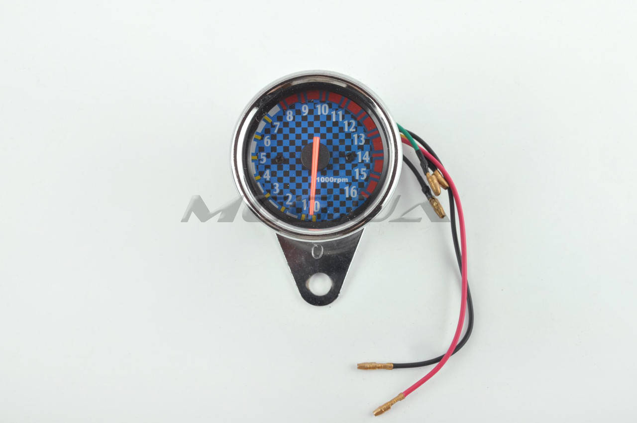 

Тахометр выносной универсальный на мототехнику (аналоговый, хром, 16000об/мин) (mod:MY-224)