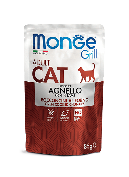 

Влажный корм MONGE Монж CAT GRILL Adult ягненок, 0,085 кг