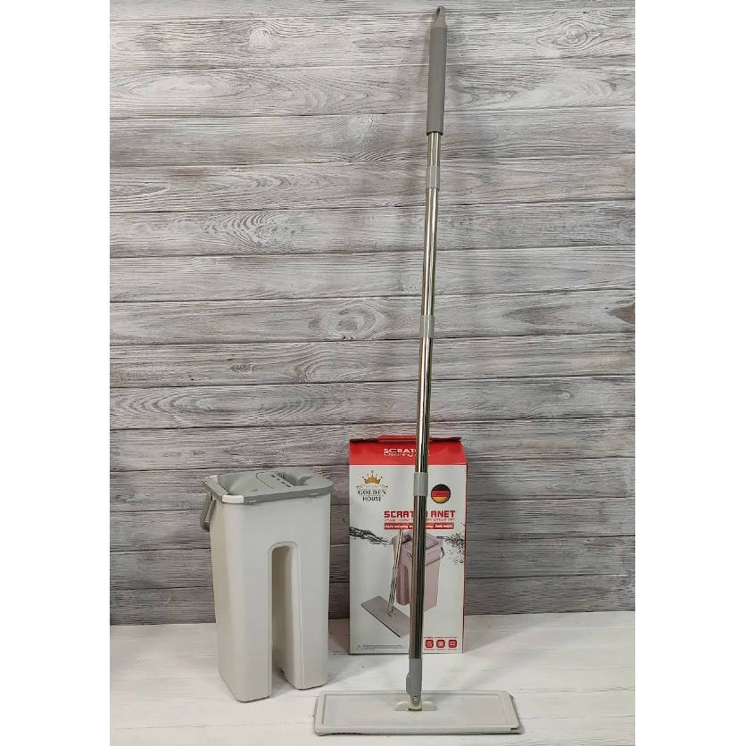 

Швабра с ведром с автоматическим отжимом Flat Mop 2 насадки, Коричневый
