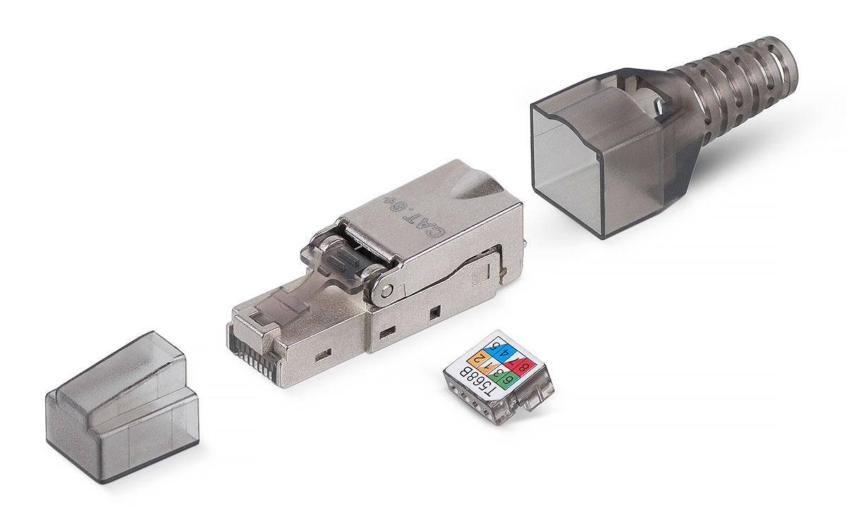 

Коннектор Rj45 Cat.6a, Cat7, STP 23awg самозажимной, многоразовый, разборной для витой пары категории 6a, 7