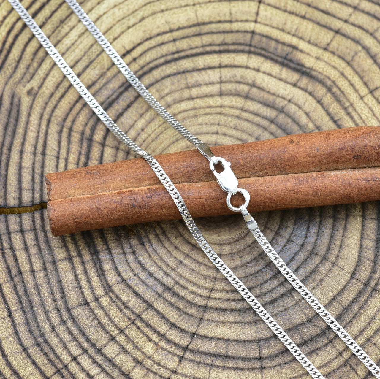 

Серебряная цепочка родированная Панцирная двойная ширина 2 мм длина 55