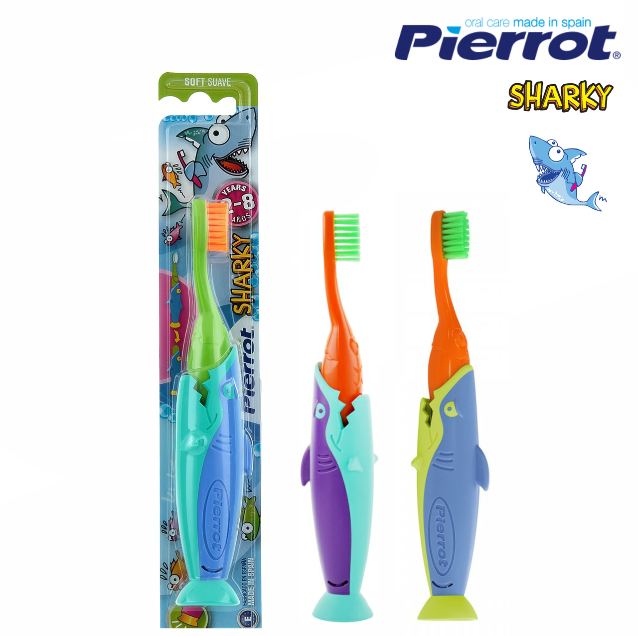 

Детская зубная щетка Pierrot Kids Sharky (от 2-8 лет) акула 1 шт картонная упаковка